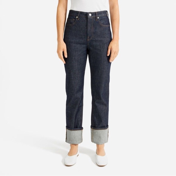 Everlane High Rise Straight Cuffed Hems Dark Blue Size 28 - Picture 1 of 11